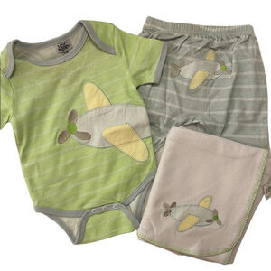 Kids Airplane Pajama Set - Lime Green and Light Gray | Size 3-6 months